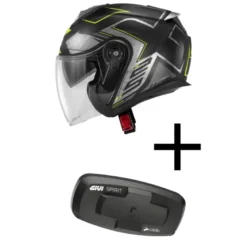 Bundle Casco Jet Givi X.25 Trace Nero Opaco Titanio Giallo con Interfono Givi I319S