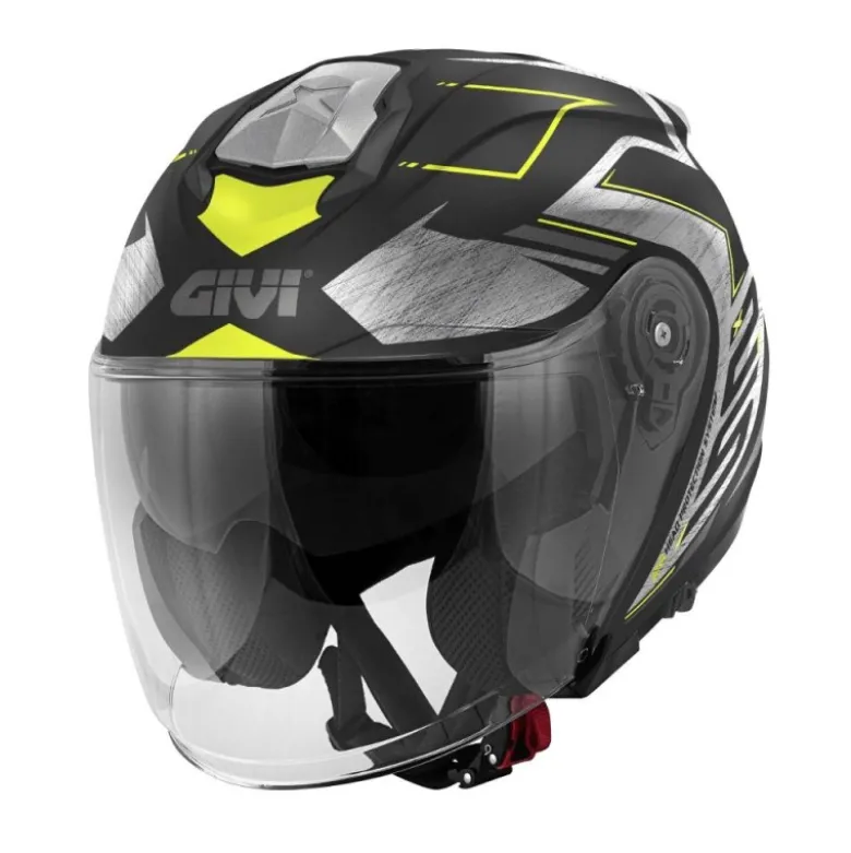 Bundle Casco Jet Givi X.25 Trace Nero Opaco Titanio Giallo con Interfono Givi I319S