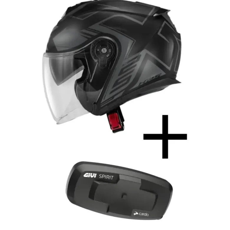 Bundle Casco Jet Givi X.25 Trace Nero Titanio con Interfono Givi I319S