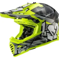Casco Cross Bambino Ls2 MX437 Fast Evo II Mini Crusher Nero Lucido H-V Giallo