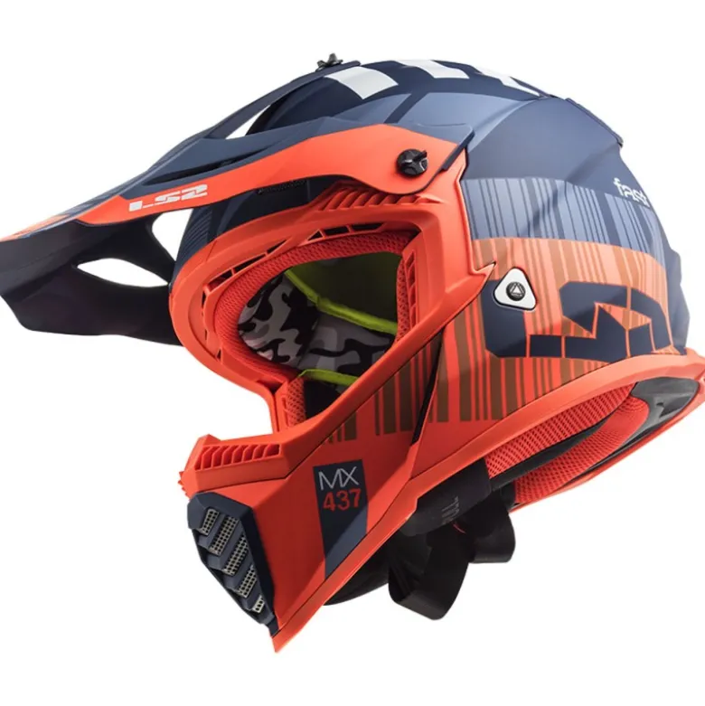 Casco Cross Enduro Ls2 Mx437 Fast Evo Xcode Arancione Fluo Opaco Blu