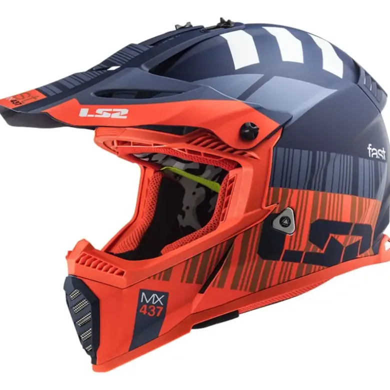 Casco Cross Enduro Ls2 Mx437 Fast Evo Xcode Arancione Fluo Opaco Blu