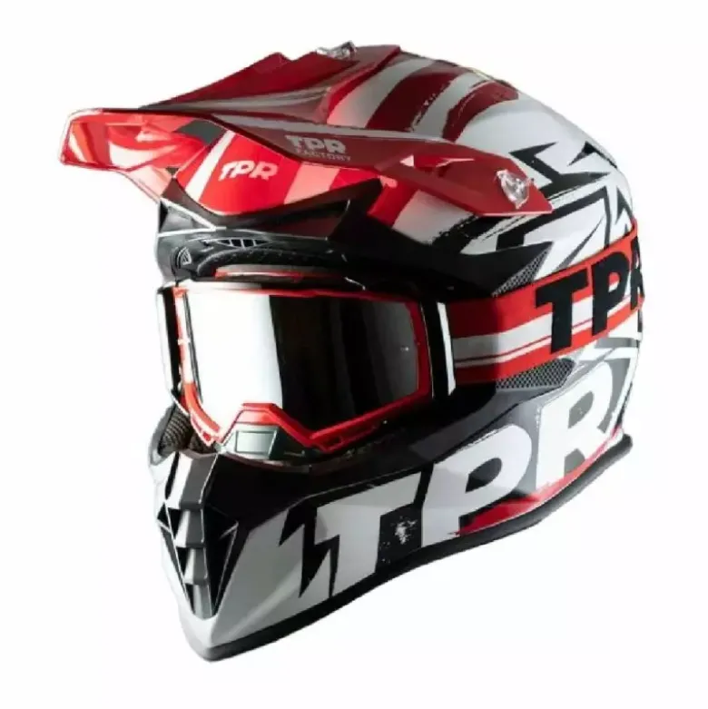 Casco Cross MPH Jumper TPR Factory Bianco Nero Rosso e Maschera Pro-Race