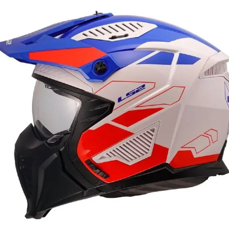 Casco Crossover Ls2 OF606 Drifter Trek Bianco Blu Rosso Lucido