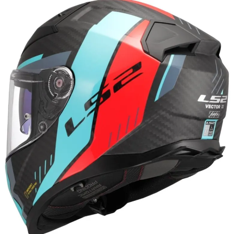 Casco Integrale Ls2 FF811 Vector II Carbon Grid Rosso Cyan
