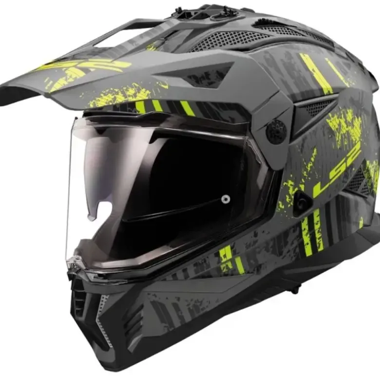 Casco Integrale On-Off Touring Ls2 MX702 Pioneer II Crazy Nero Grigio Opaco H-V Giallo