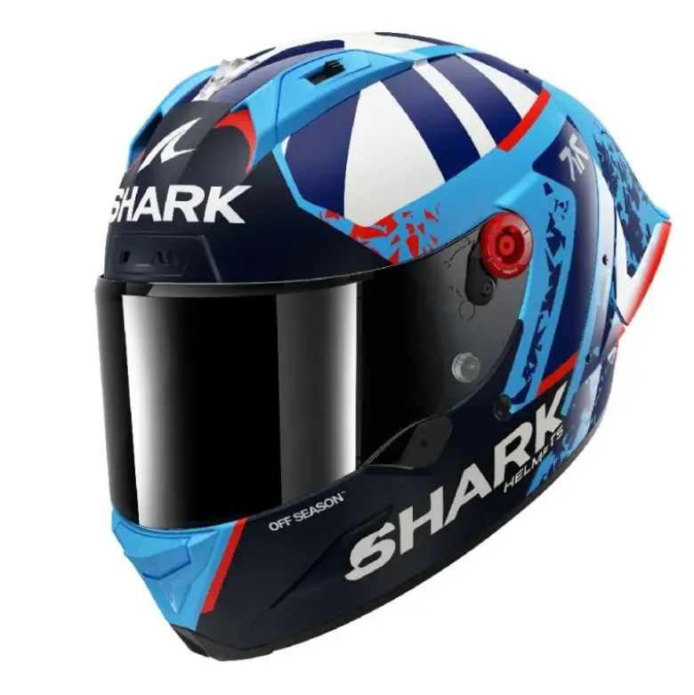 Casco Integrale Shark Aeron-Gp Fim Racing -1 Replica Raul Fernandez Blu Bianco Lucido