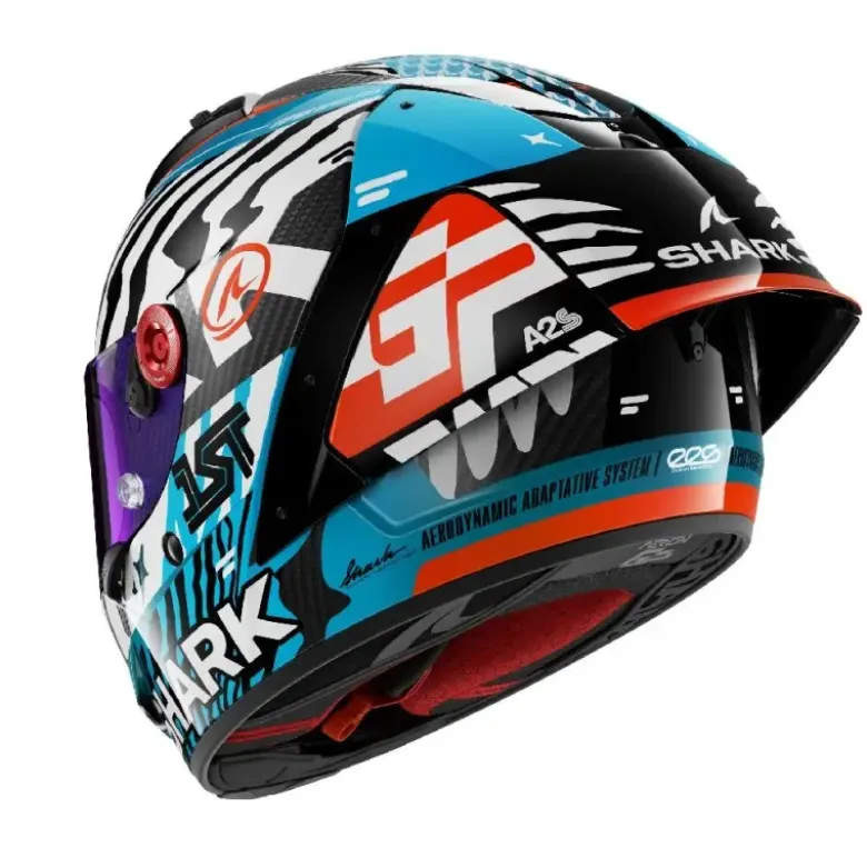 Casco Integrale Shark Aeron-Gp Fim Racing -2 Speed-Fancy Carbon Bianco Blu Lucido
