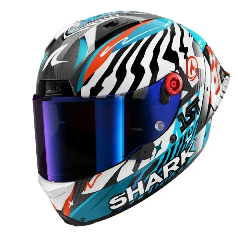 Casco Integrale Shark Aeron-Gp Fim Racing -2 Speed-Fancy Carbon Bianco Blu Lucido