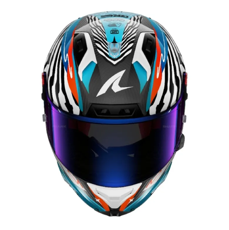 Casco Integrale Shark Aeron-Gp Fim Racing -2 Speed-Fancy Carbon Bianco Blu Lucido