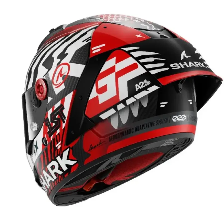 Casco Integrale Shark Aeron-Gp Fim Racing -2 Speed-Fancy Carbon Bianco Rosso Opaco
