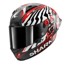 Casco Integrale Shark Aeron-Gp Fim Racing -2 Speed-Fancy Carbon Bianco Rosso Opaco
