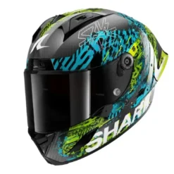 Casco Integrale Shark Aeron-Gp Fim Racing -2 Speed-Vib Carbon Blu Verde Lucido