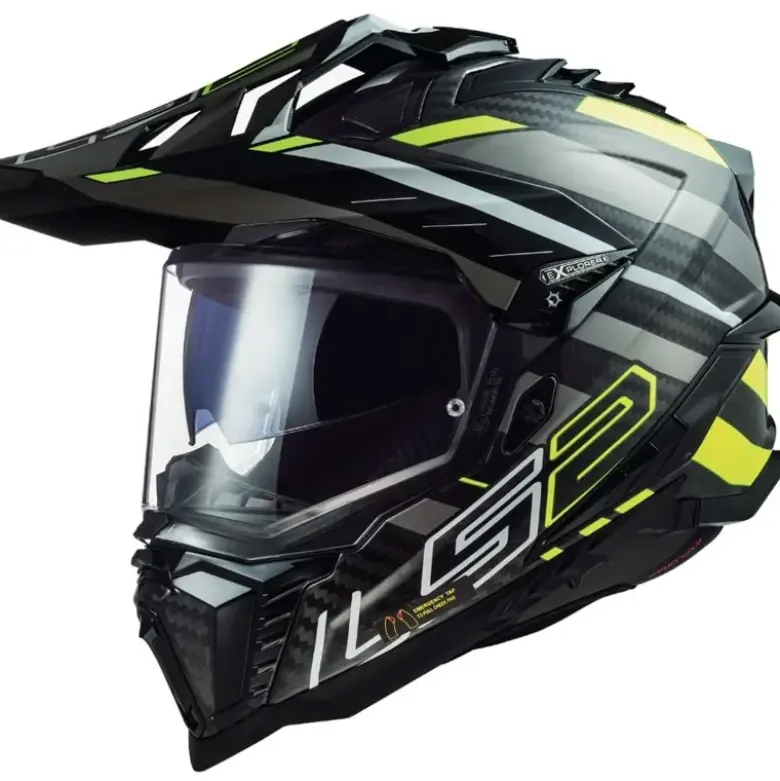 Casco Integrale Touring Carbonio Ls2 Mx701 Explorer C Edge Nero Lucido H-V Giallo Titanio