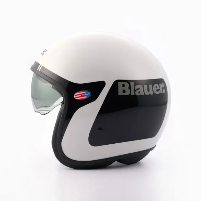 Casco Jet Blauer Pilot 06 Go Grafica Bianco Nero Lucido