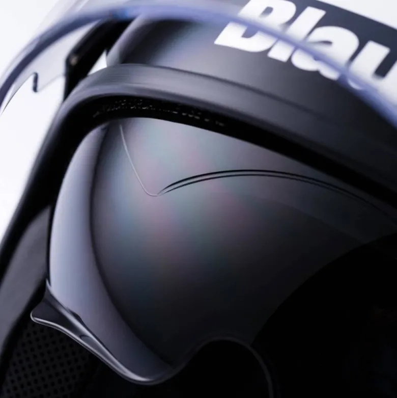 Casco Jet Blauer Pod Stripes Bianco Nero Titanio Lucido