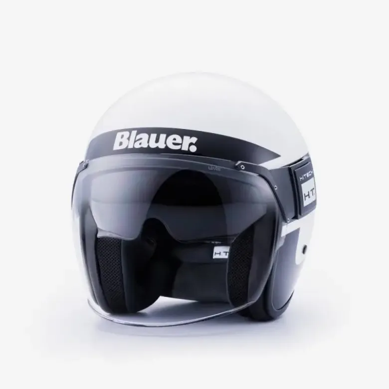 Casco Jet Blauer Pod Stripes Bianco Nero Titanio Lucido