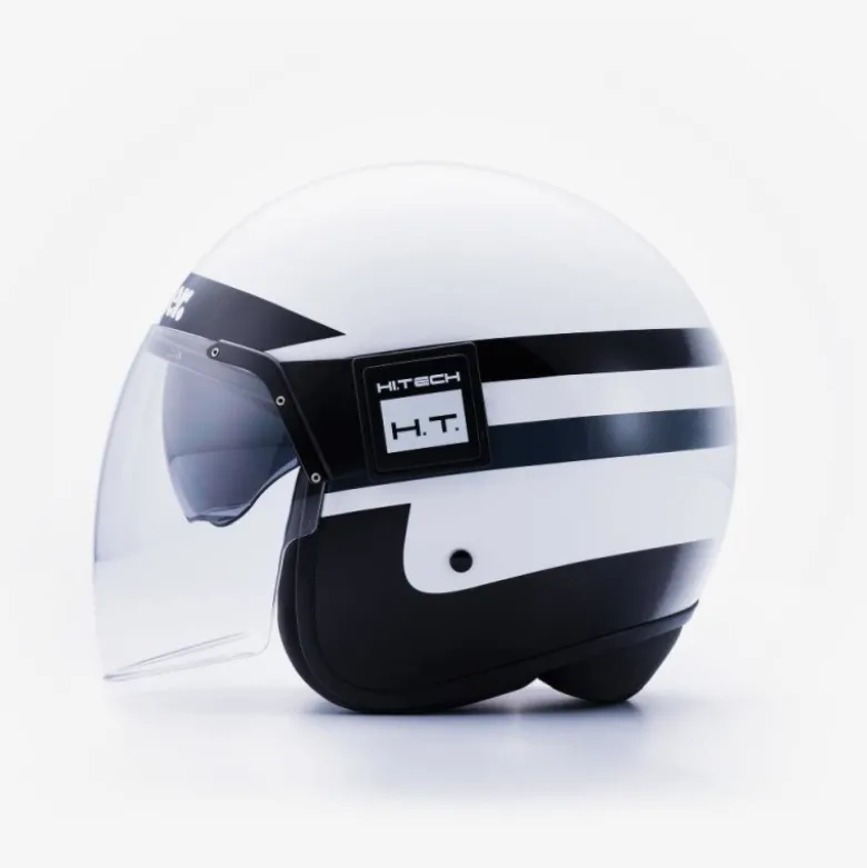 Casco Jet Blauer Pod Stripes Bianco Nero Titanio Lucido