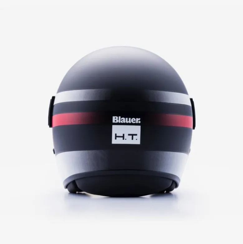 Casco Jet Blauer Pod Stripes Nero Bianco Rosso Opaco