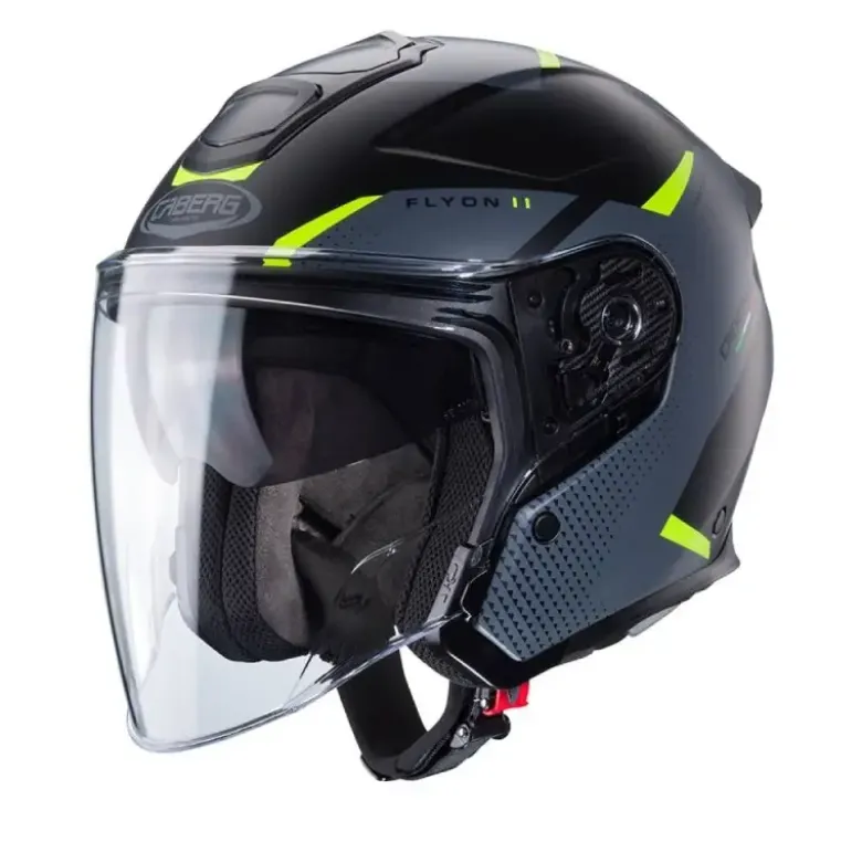 Casco Jet Caberg Flyon II Boss Nero Opaco Grigio Giallo Fluo