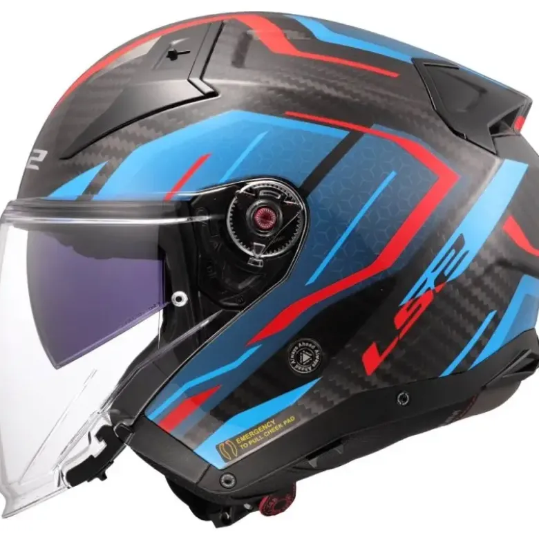Casco Jet Carbonio Ls2 OF603 Infinity II Carbon Urus Blu Rosso