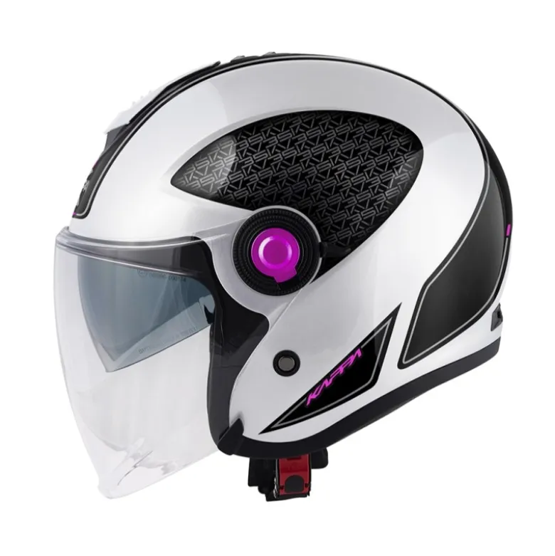Casco Jet Kappa KV35 Dexter Bianco Lucido Nero Fucsia