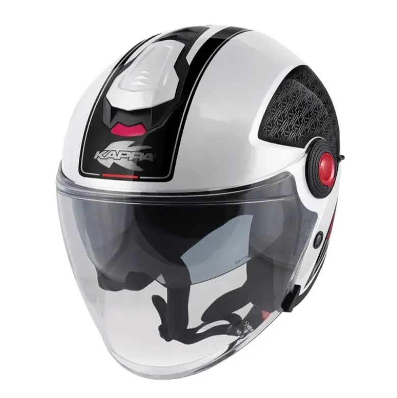 Casco Jet Kappa KV35 Dexter Bianco Lucido Nero Rosso