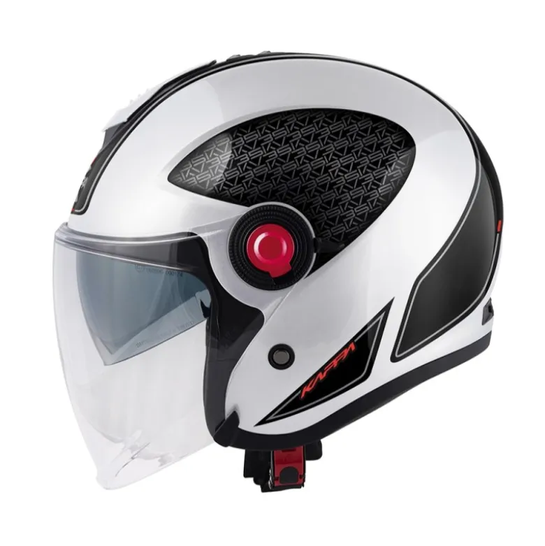 Casco Jet Kappa KV35 Dexter Bianco Lucido Nero Rosso