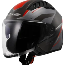 Casco Jet Ls2 OF600 Copter II Diston Grigio Rosso Lucido