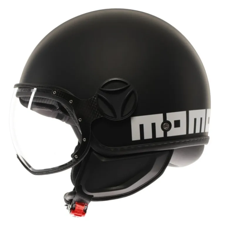 Casco Jet Momo Design Fgtr Classic Mono Opaco Nero Bianco