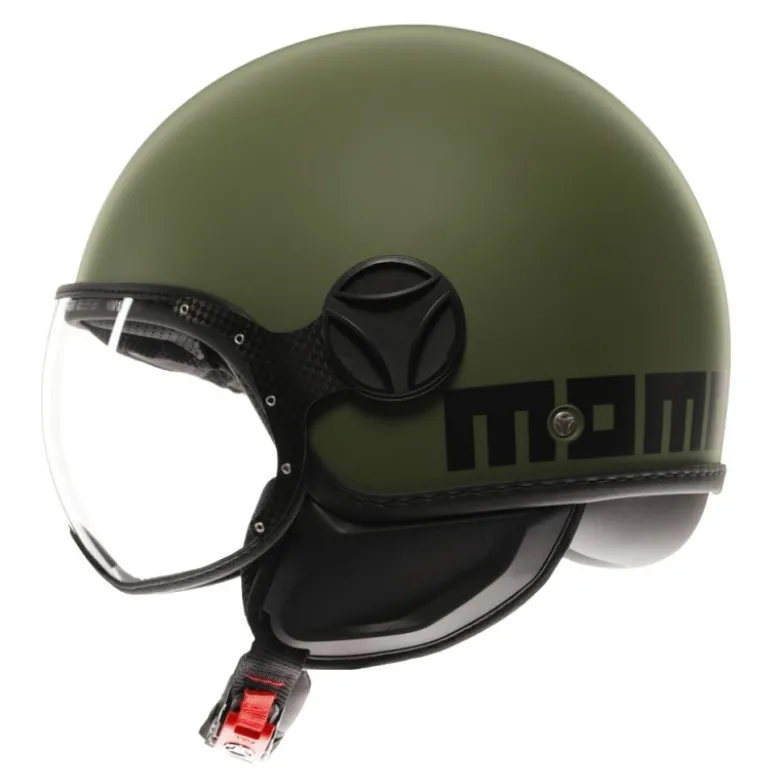 Casco Jet Momo Design Fgtr Classic Mono Opaco Verde Militare Nero