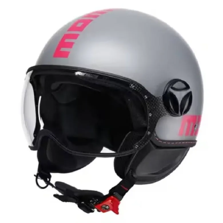 Casco Jet Momo Design Fgtr E2206 Classic Grigio Fucsia Fluo Opaco
