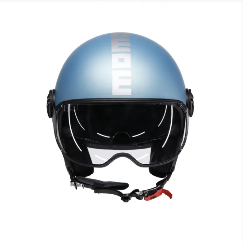 Casco Jet Momo Design Fgtr Evo Mono Blu Silver Opaco