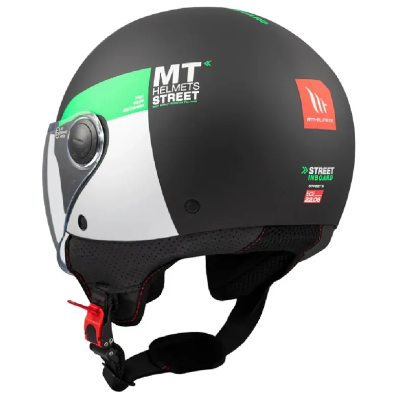 Casco Jet Mt Helmets Of501 B Street S D6 Nero Verde Inboard Opaco