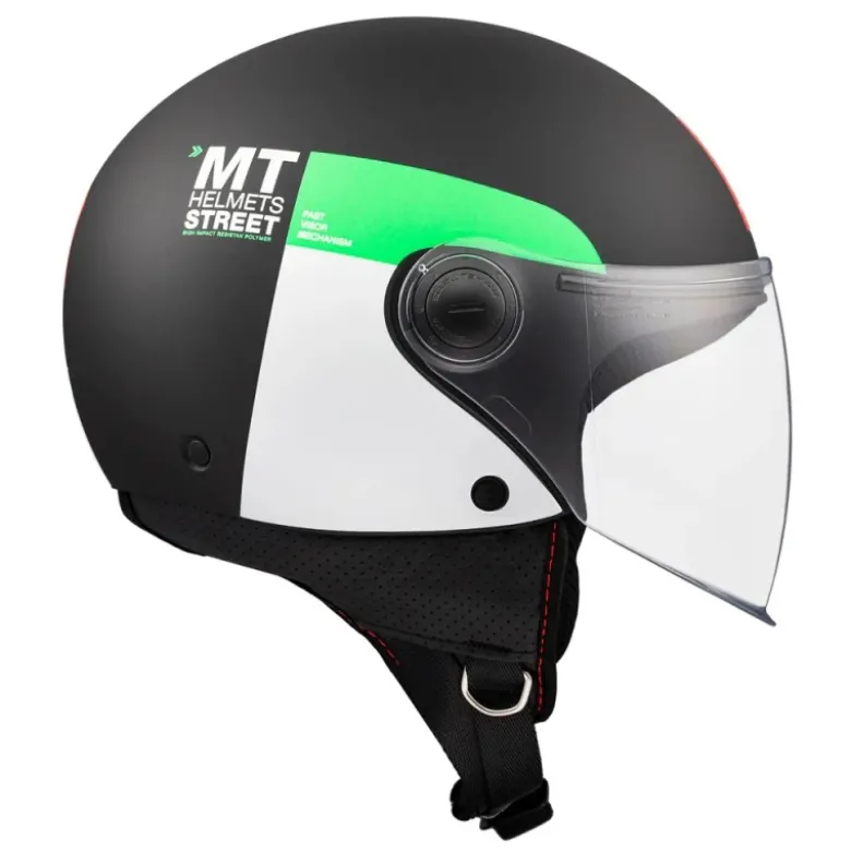 Casco Jet Mt Helmets Of501 B Street S D6 Nero Verde Inboard Opaco