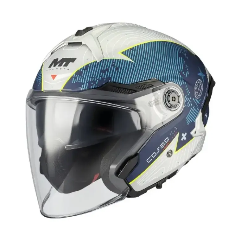Casco Jet Mt Helmets Of515Sv Cosmo Sv C7 Layout Bianco Blu Opaco