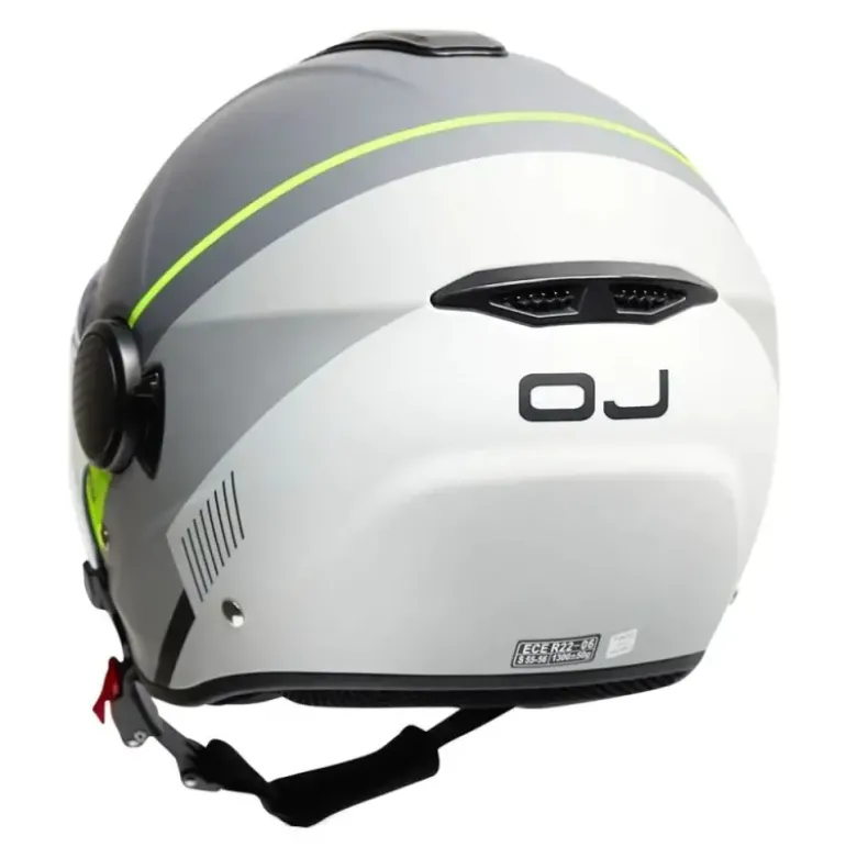 Casco Jet OJ Viaggio Stripe Grigio Giallo Fluo
