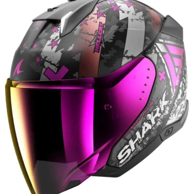Casco Jet Shark Skwal i3 Jet Hellcat Nero Opaco Chrome Viola