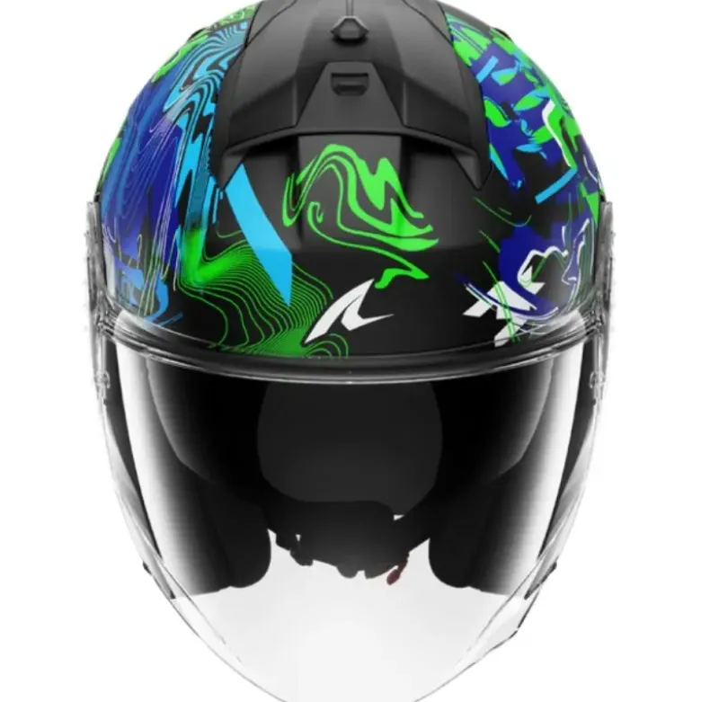 Casco Jet Shark Skwal Jet Pranz Nero Verde Blu Opaco
