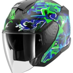 Casco Jet Shark Skwal Jet Pranz Nero Verde Blu Opaco