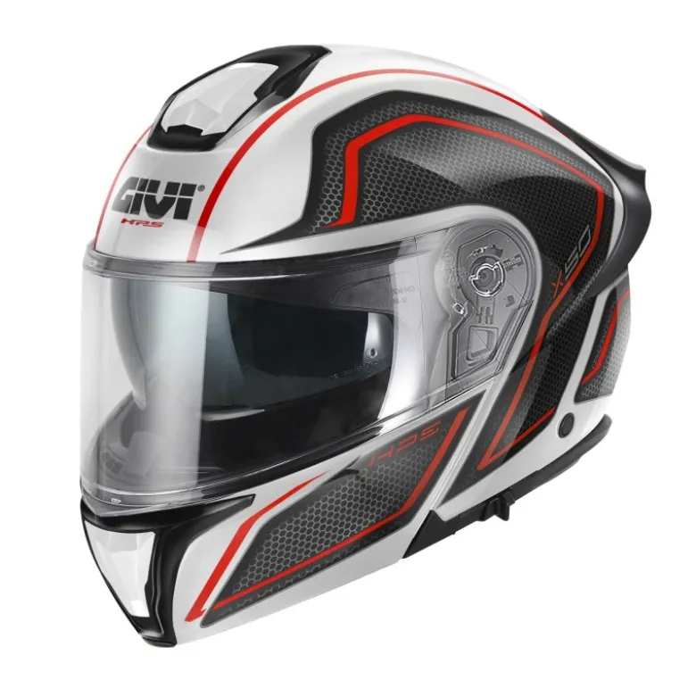 Casco Modulare Givi X.50 Fiber Graphic Hologram Bianco Nero Rosso Fluo