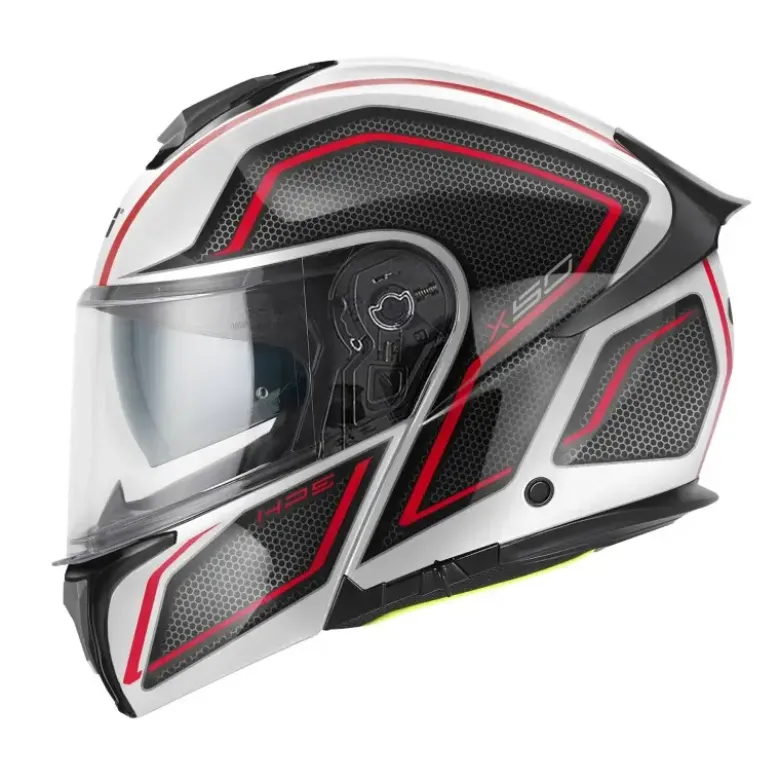 Casco Modulare Givi X.50 Fiber Graphic Hologram Bianco Nero Rosso Fluo
