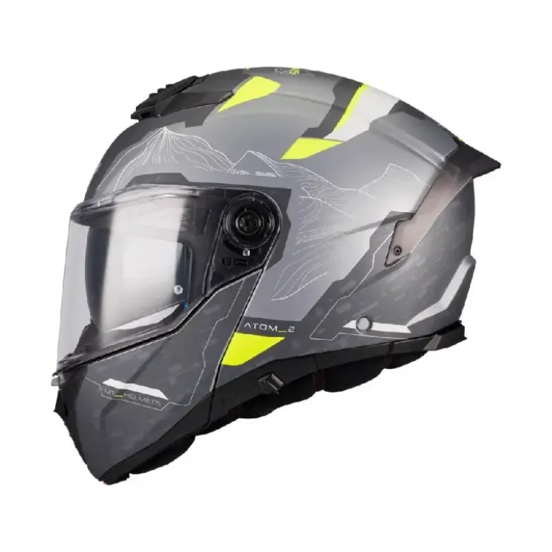 Casco Modulare Mt Helmets Fu404Sv Atom 2 E2 Sv Highlands Grigio Giallo Opaco