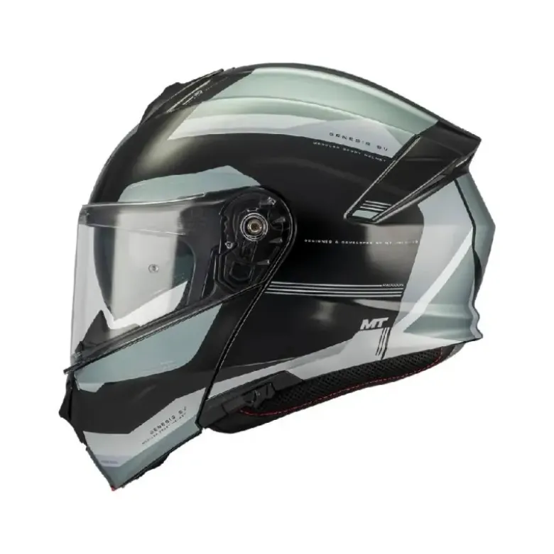 Casco Modulari Mt Helmets Fu935Sv Genesis Sv B12 Raccoon Verde Nero Bianco Lucido