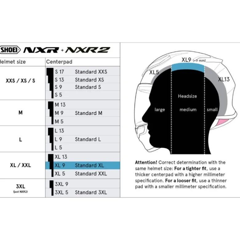 Cuffia Shoei Type-E Center Pad XL9 Per Caschi NXR / NXR 2