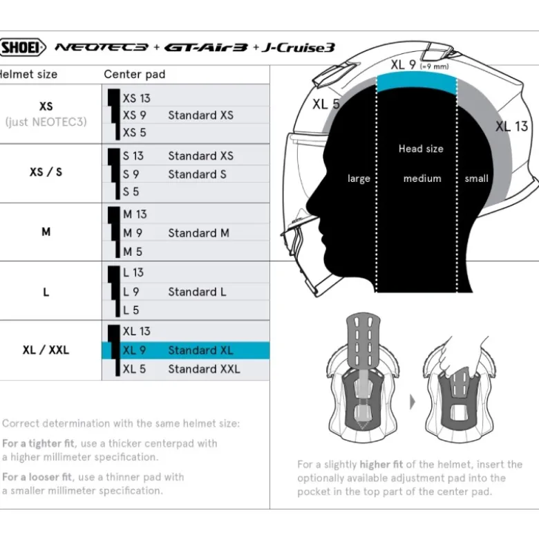 Cuffia Shoei Type-Q Center Pad XL9 Per Caschi Neotec 3 / GT-Air 3 / J-Cruise 3