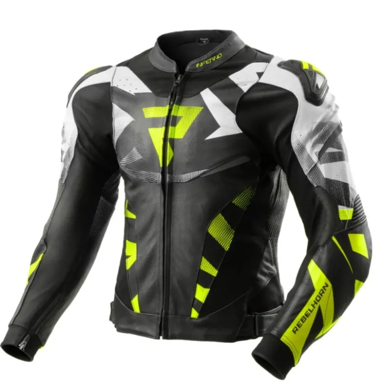 Giacca In Pelle Rebelhorn Inferno Nero Giallo Fluo