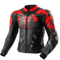 Giacca In Pelle Rebelhorn Inferno Nero Rosso Fluo