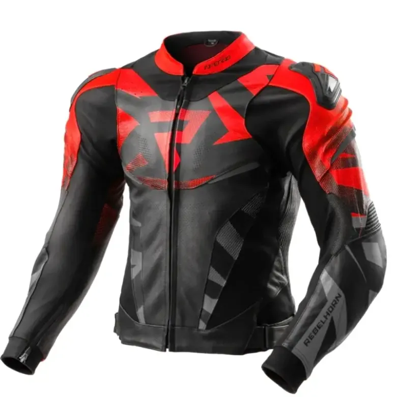 Giacca In Pelle Rebelhorn Inferno Nero Rosso Fluo