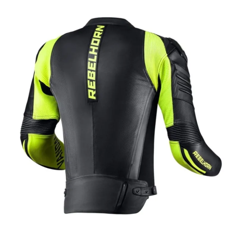 Giacca In Pelle Rebelhorn Vandal Nero Giallo Fluo